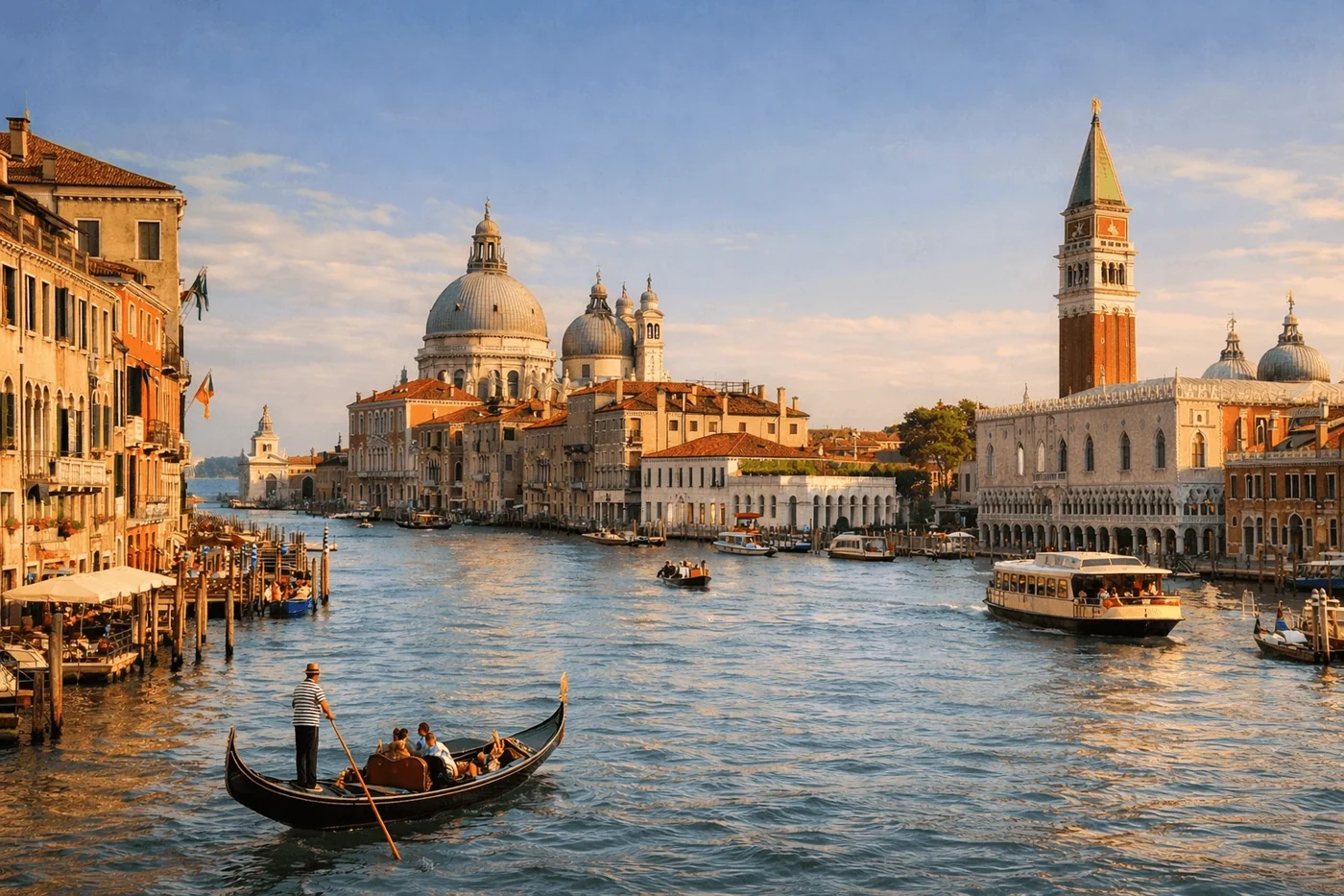 Il Canal Grande di Venezia con la Basilica della Salute e una gondola